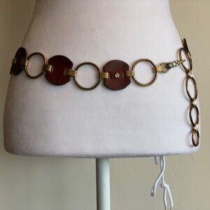 ETIENNE AIGNER Leather Gold Ring Signature Brown Vintage Belt 1515